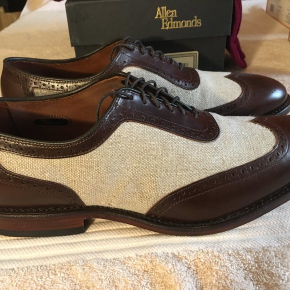 ALLEN EDMONDS STRAWFUT BALMORALS.  LEATHER AND LINEN.  NEW IN BOX main image 13